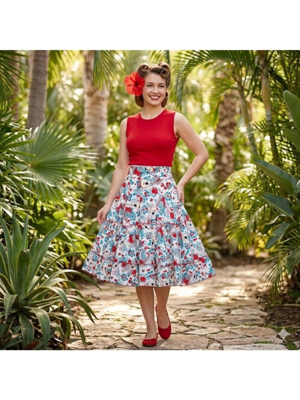 Bettie Page Guitar Print Cha Cha Circle Skirt 12 Pinup Retro Swing Rockabilly